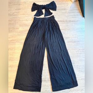 Women’s Black Tory Two Piece with Self-Double Layer Wide Leg Pants XL